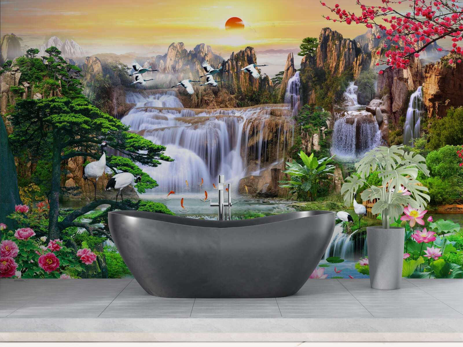 Fototapet păsări și cascade