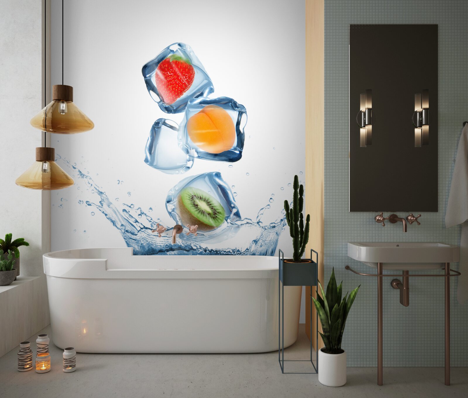 Fototapet cuburi de gheață cu fructe