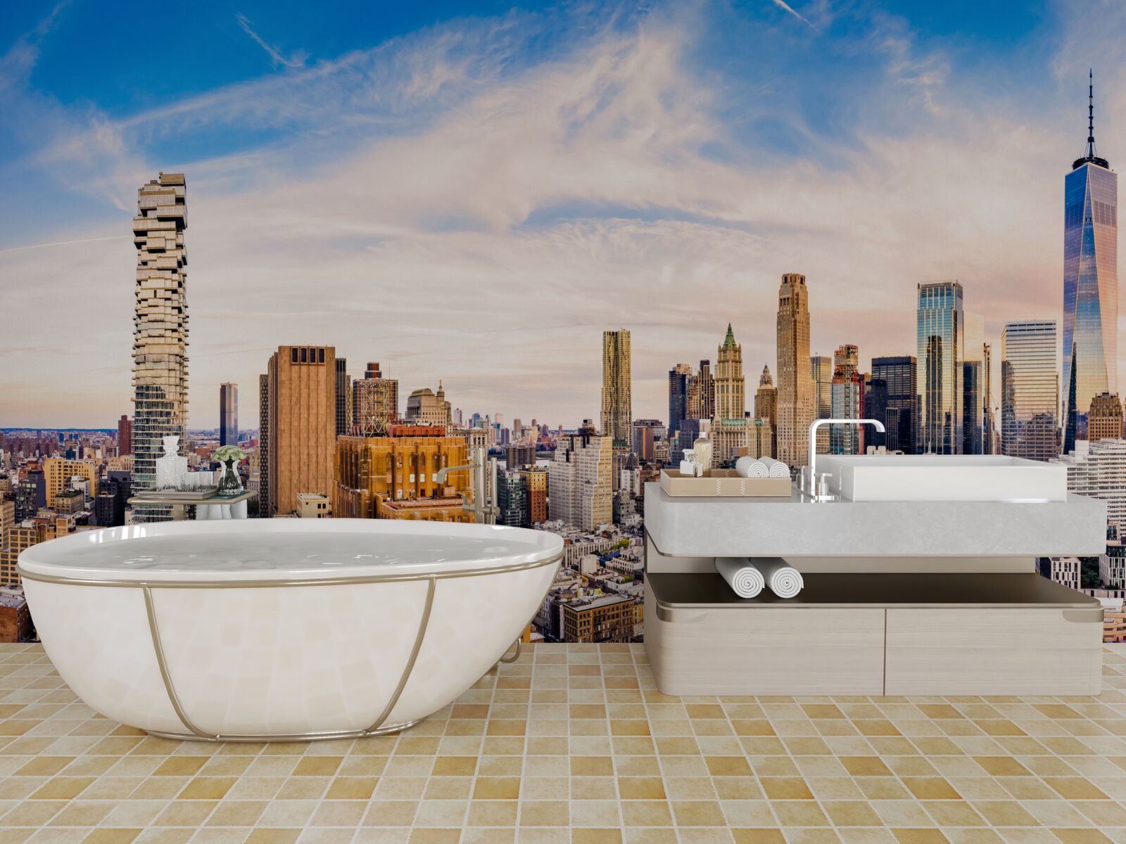 Fototapet apus de soare peste Lower Manhattan