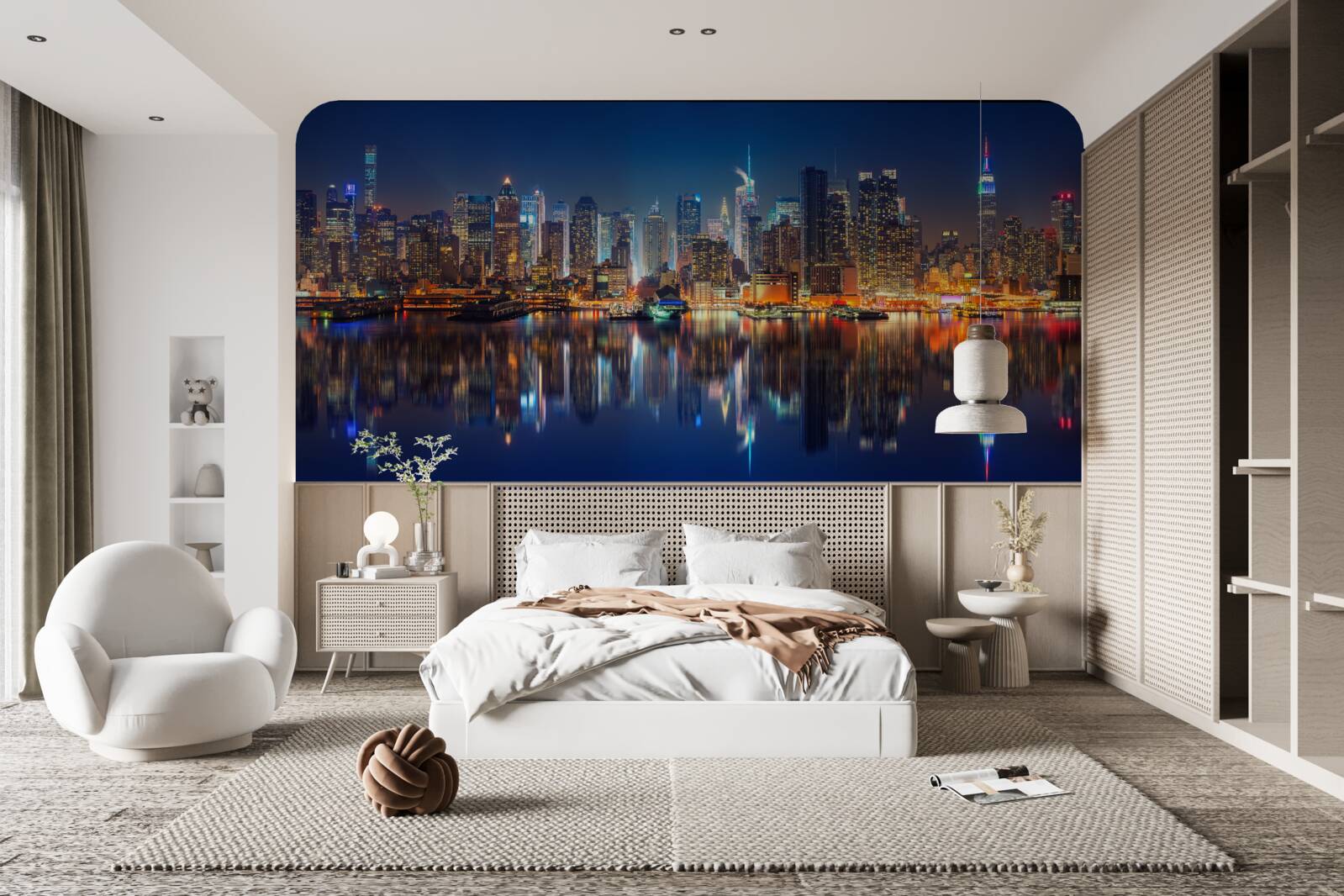 Fototapet reflexia orașului de noapte în apă