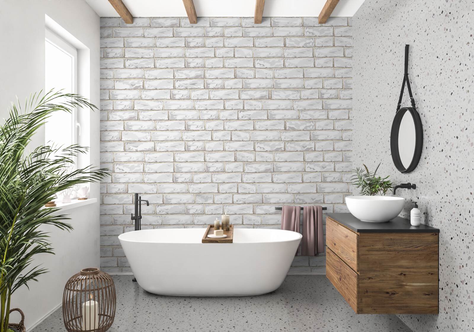 Fototapet Zid căptușit cu cărămidă albă