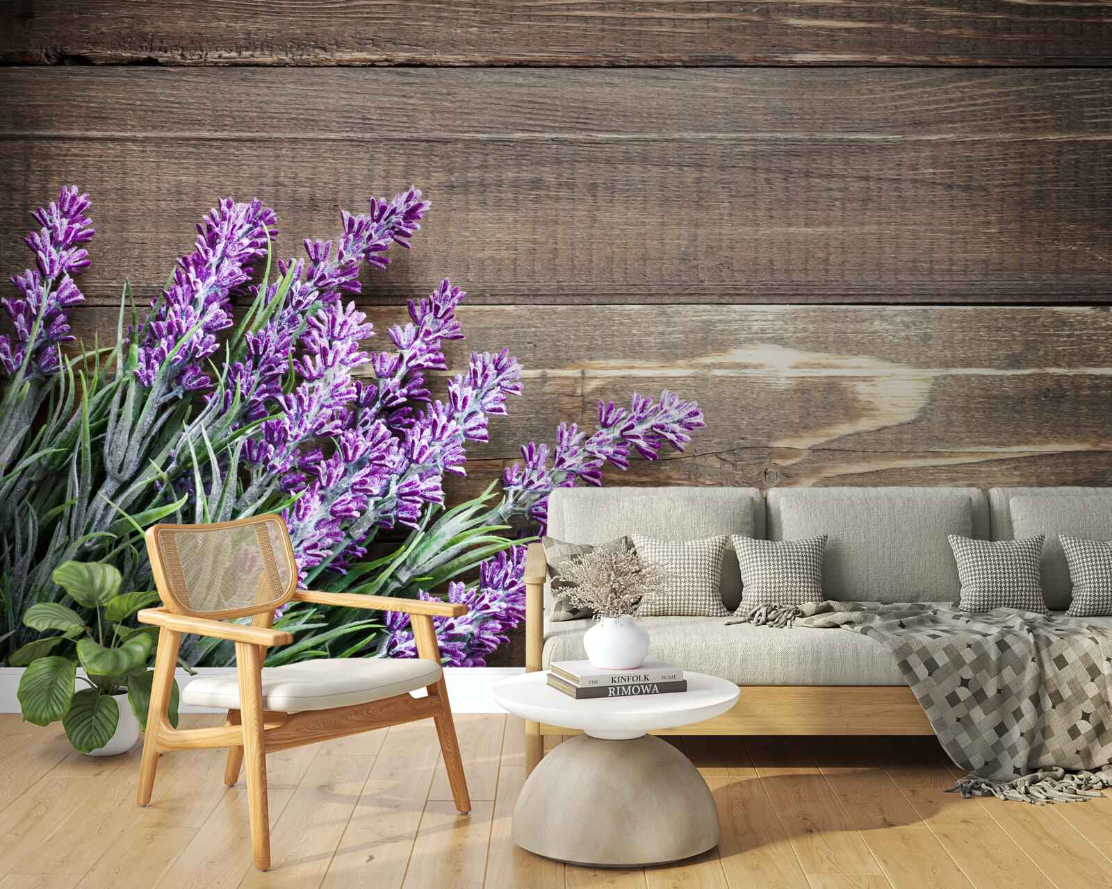 Fototapet ramuri lavanda în fundal cu un copac