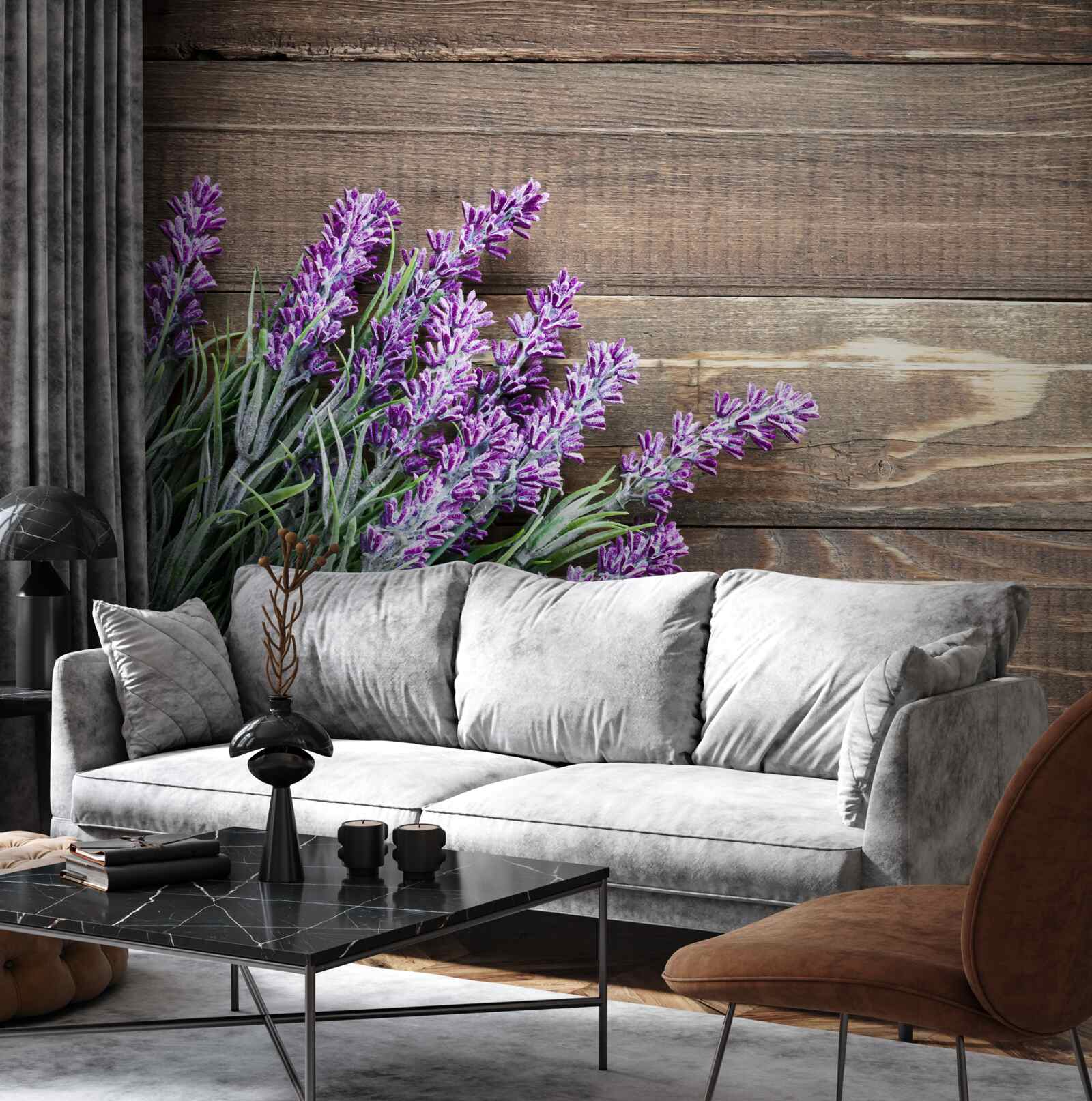 Fototapet ramuri lavanda în fundal cu un copac