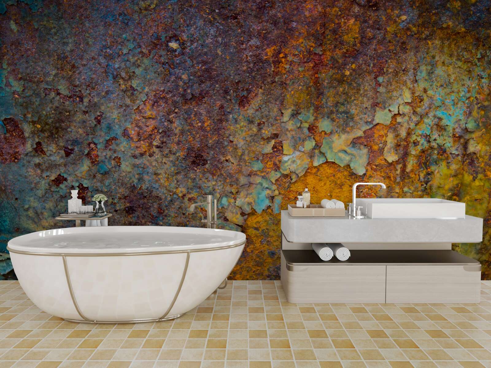 Fototapet perete metalic ruginit