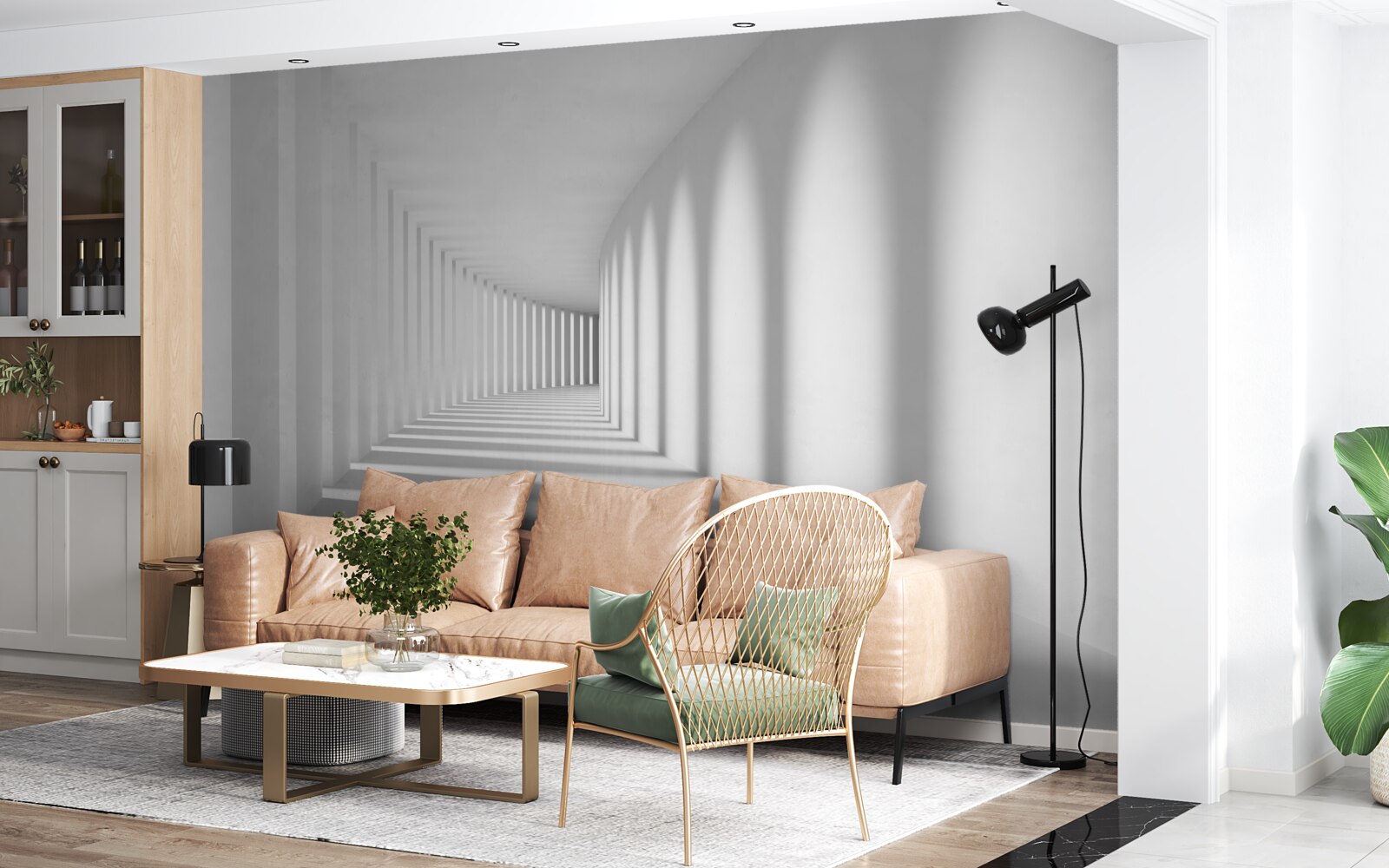 Fototapet tunelul care merge în depărtare este înconjurat de coloane înalte