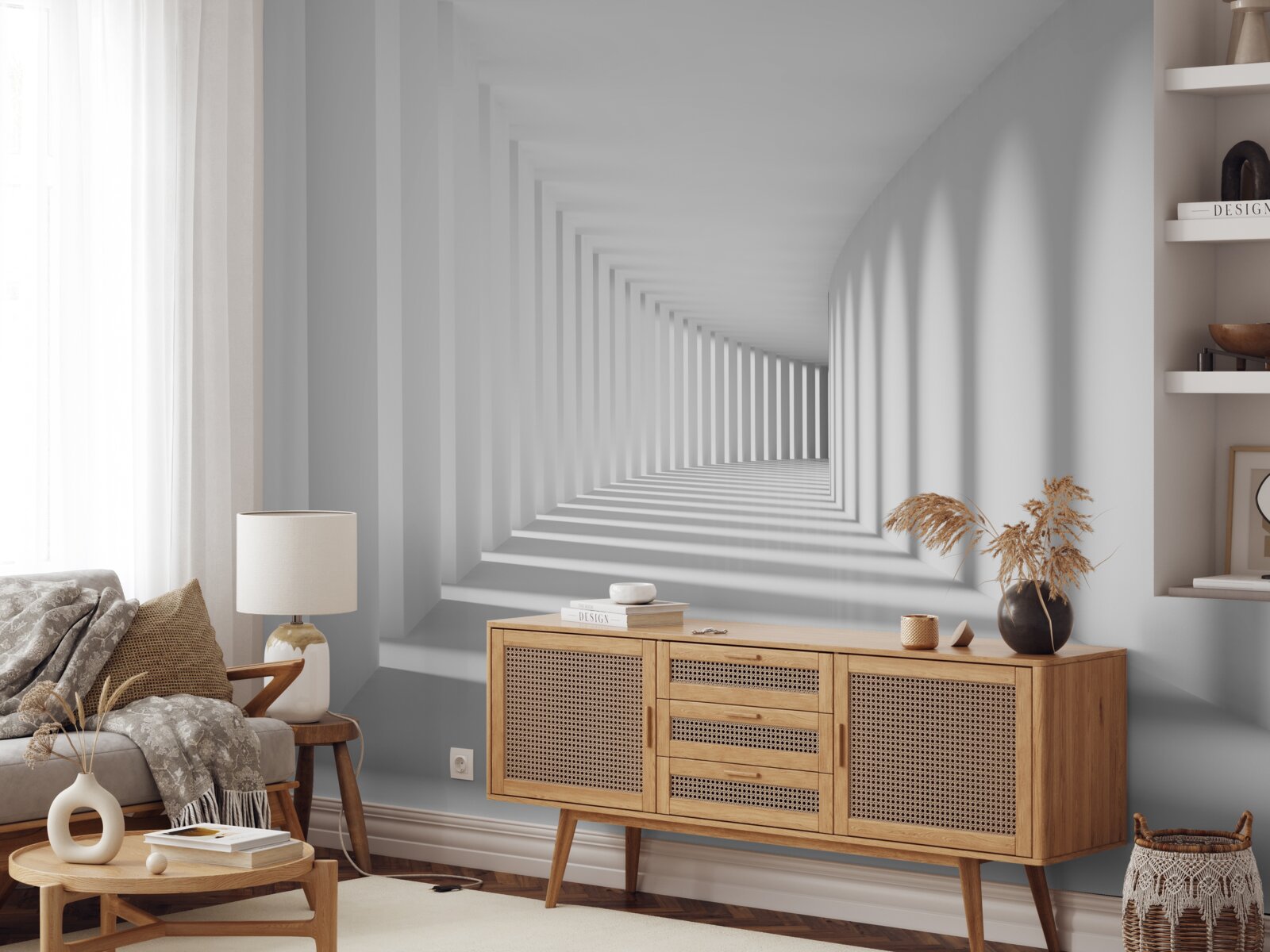 Fototapet tunelul care merge în depărtare este înconjurat de coloane înalte