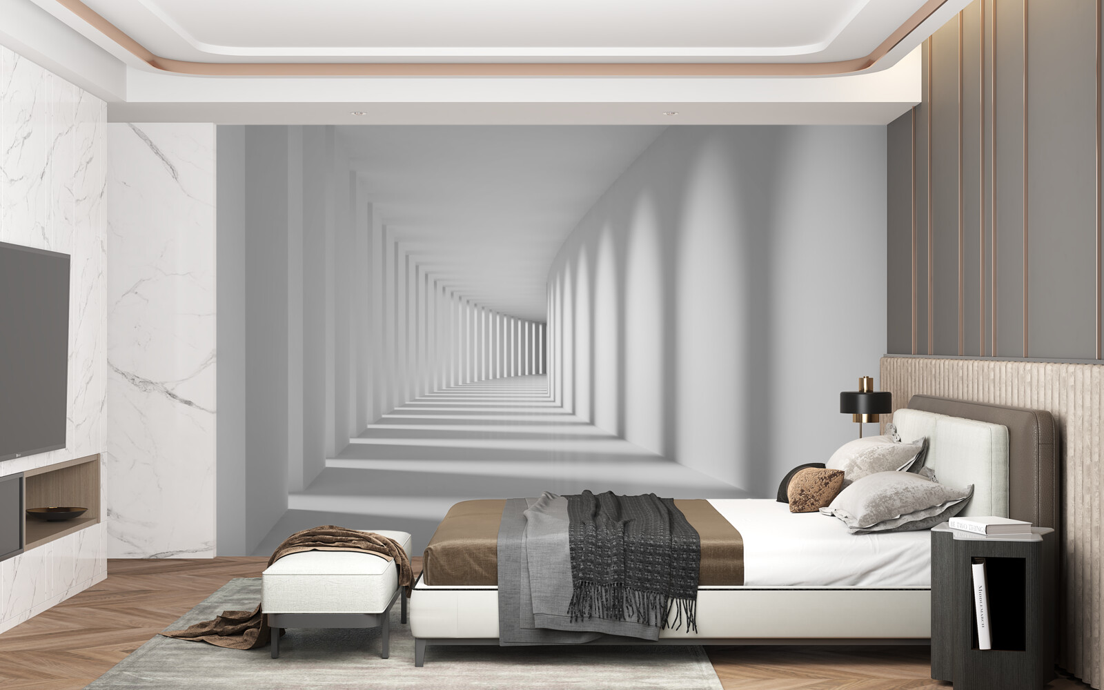 Fototapet tunelul care merge în depărtare este înconjurat de coloane înalte