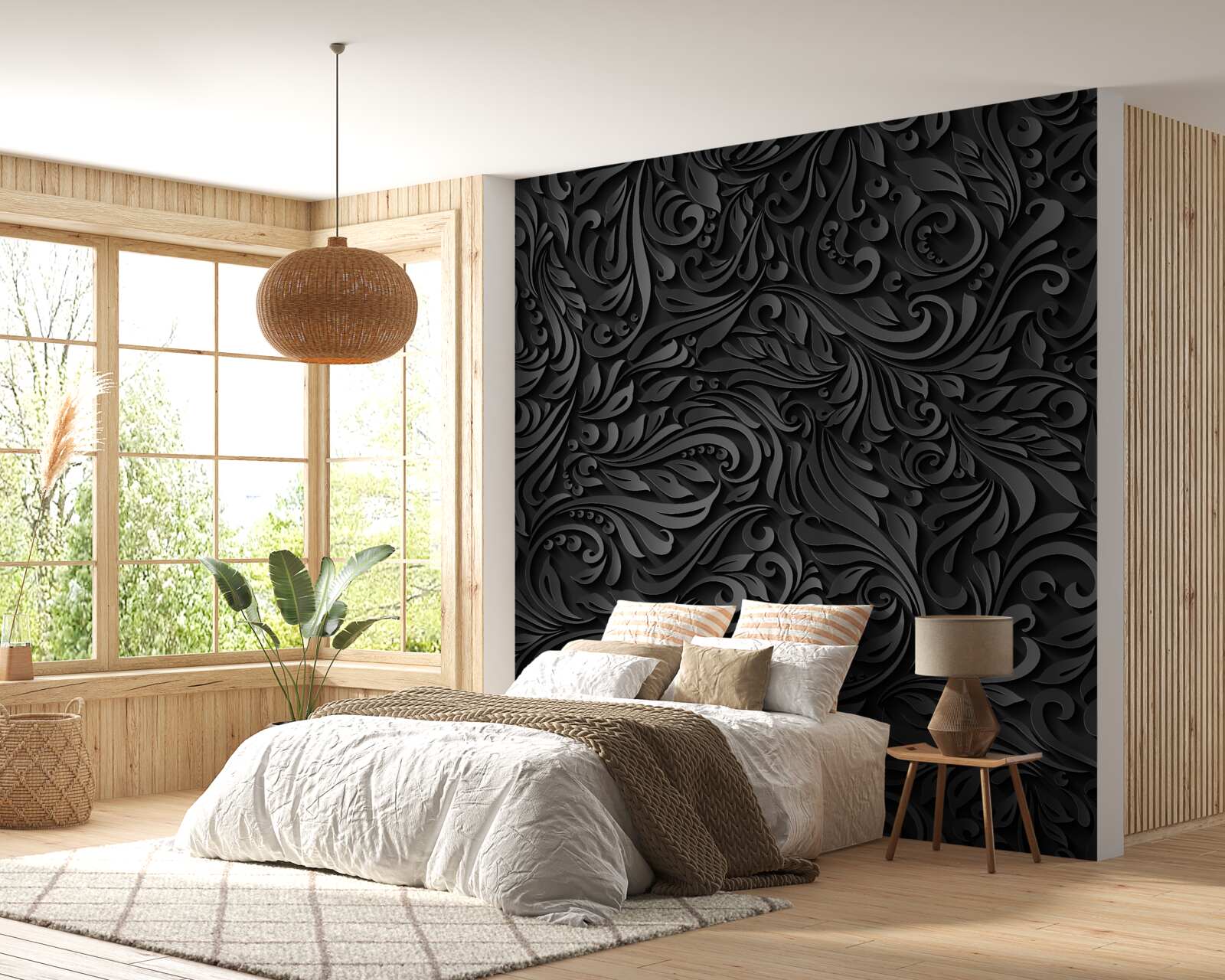 Fototapet frunze cu modele negre