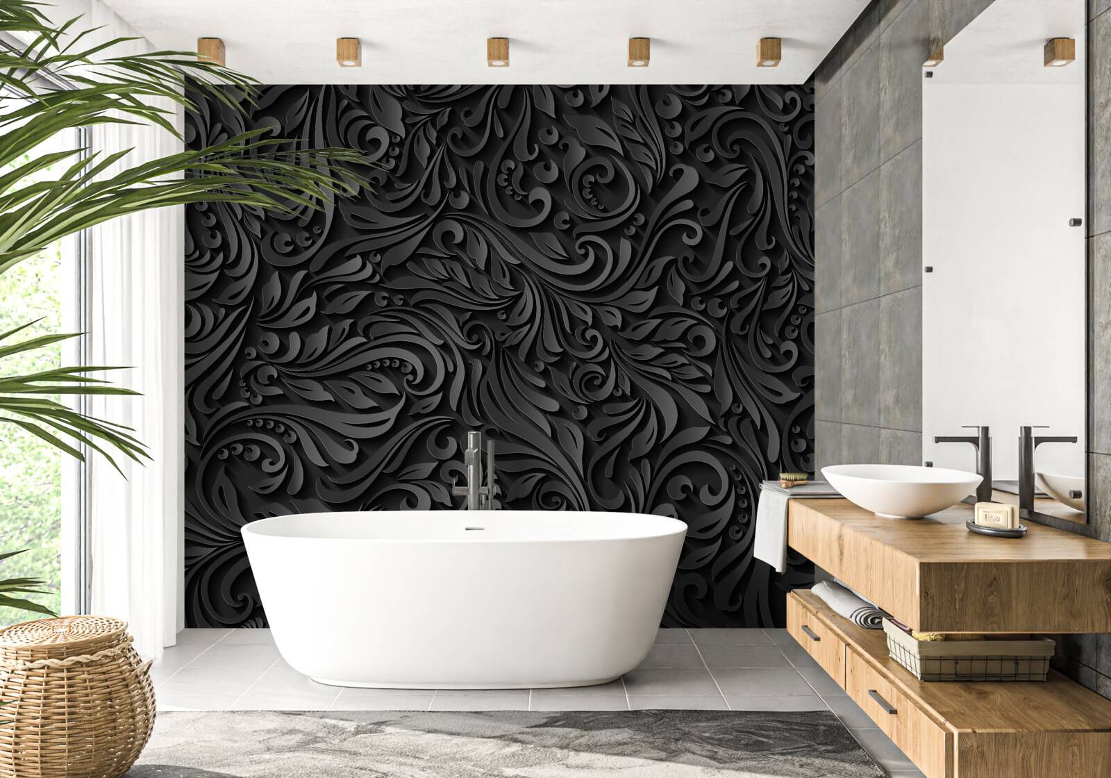 Fototapet frunze cu modele negre