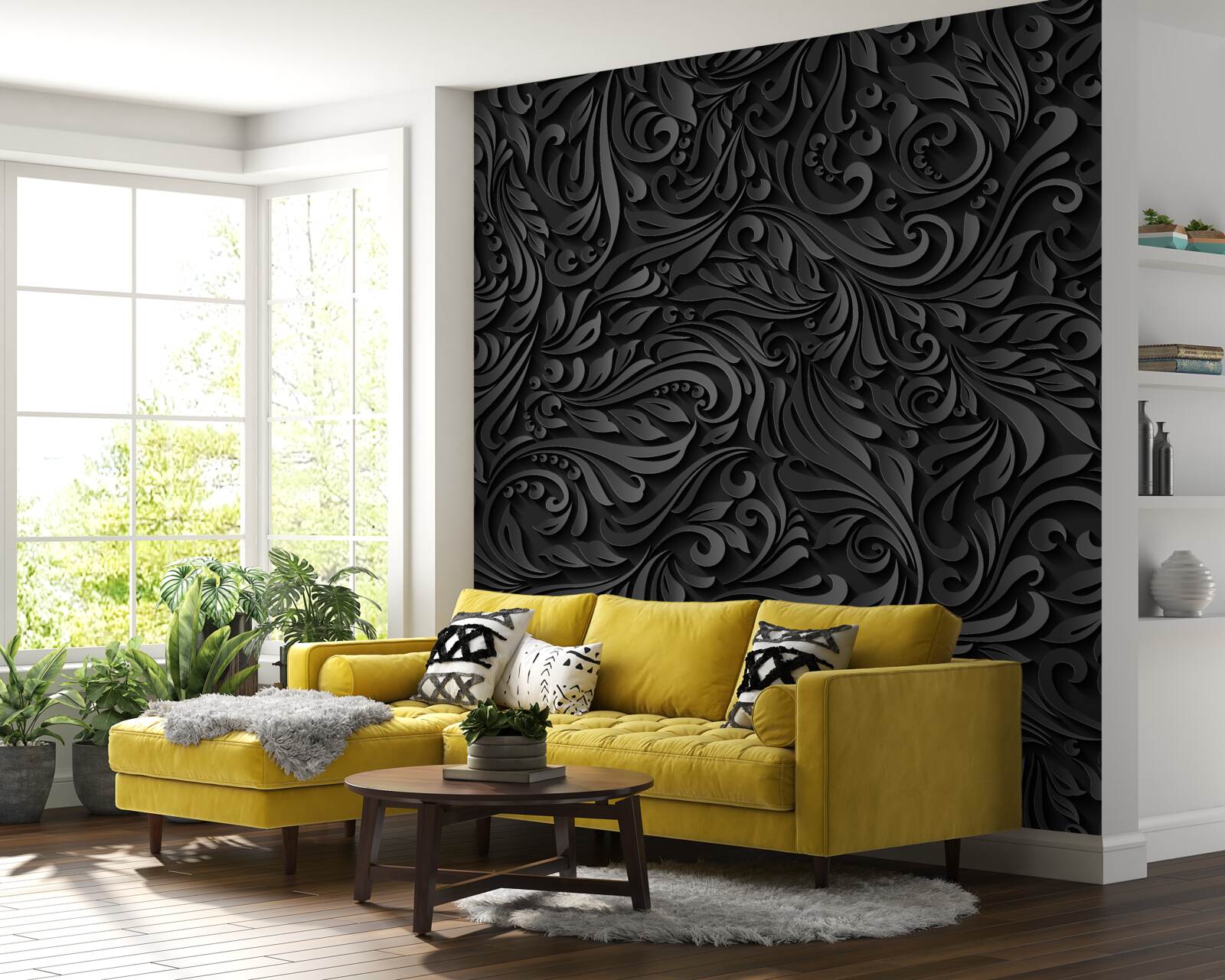 Fototapet frunze cu modele negre