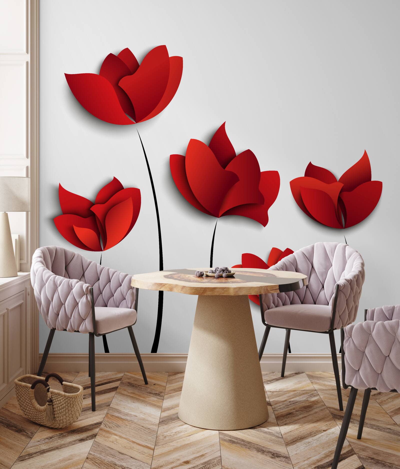 Fototapet flori de culoare roșie pe un fundal de puritate albă