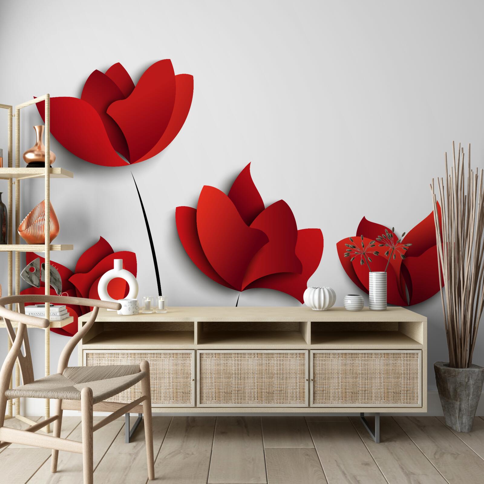 Fototapet flori de culoare roșie pe un fundal de puritate albă