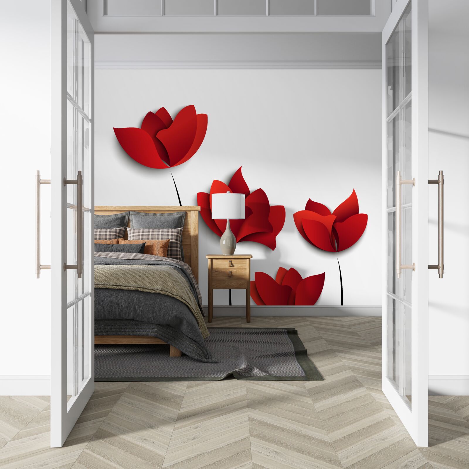 Fototapet flori de culoare roșie pe un fundal de puritate albă