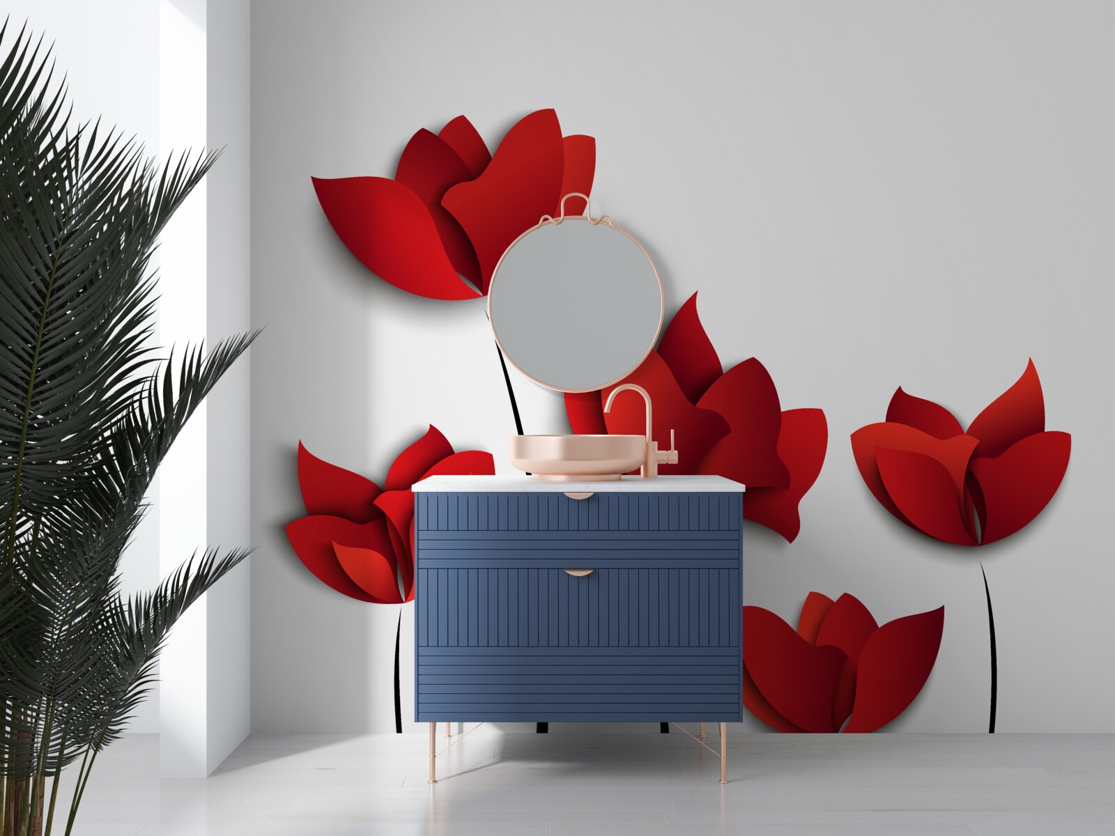 Fototapet flori de culoare roșie pe un fundal de puritate albă