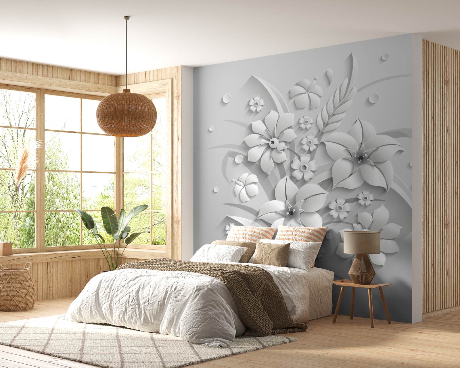 Fototapet flori albe ca zăpada, ca laptele, pe un fundal alb