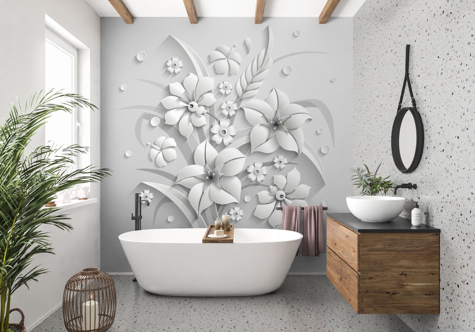 Fototapet flori albe ca zăpada, ca laptele, pe un fundal alb