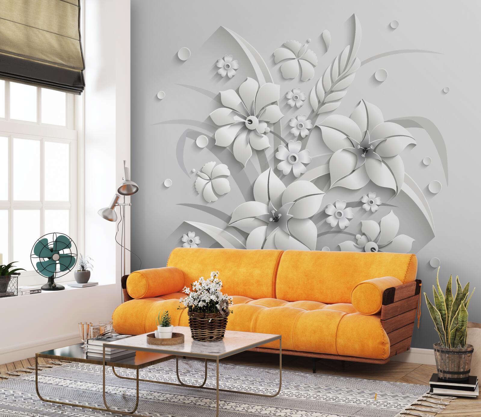 Fototapet flori albe ca zăpada, ca laptele, pe un fundal alb