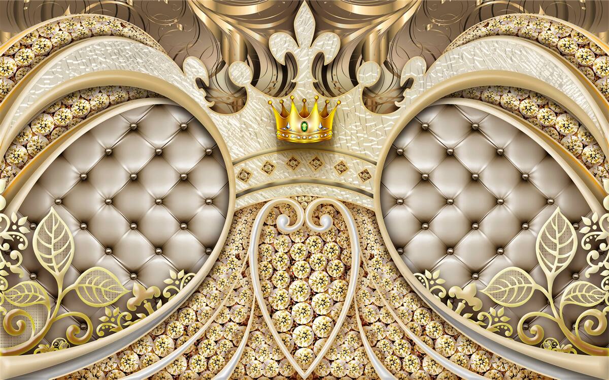 Fototapet ornamente din frunze de plante din aur