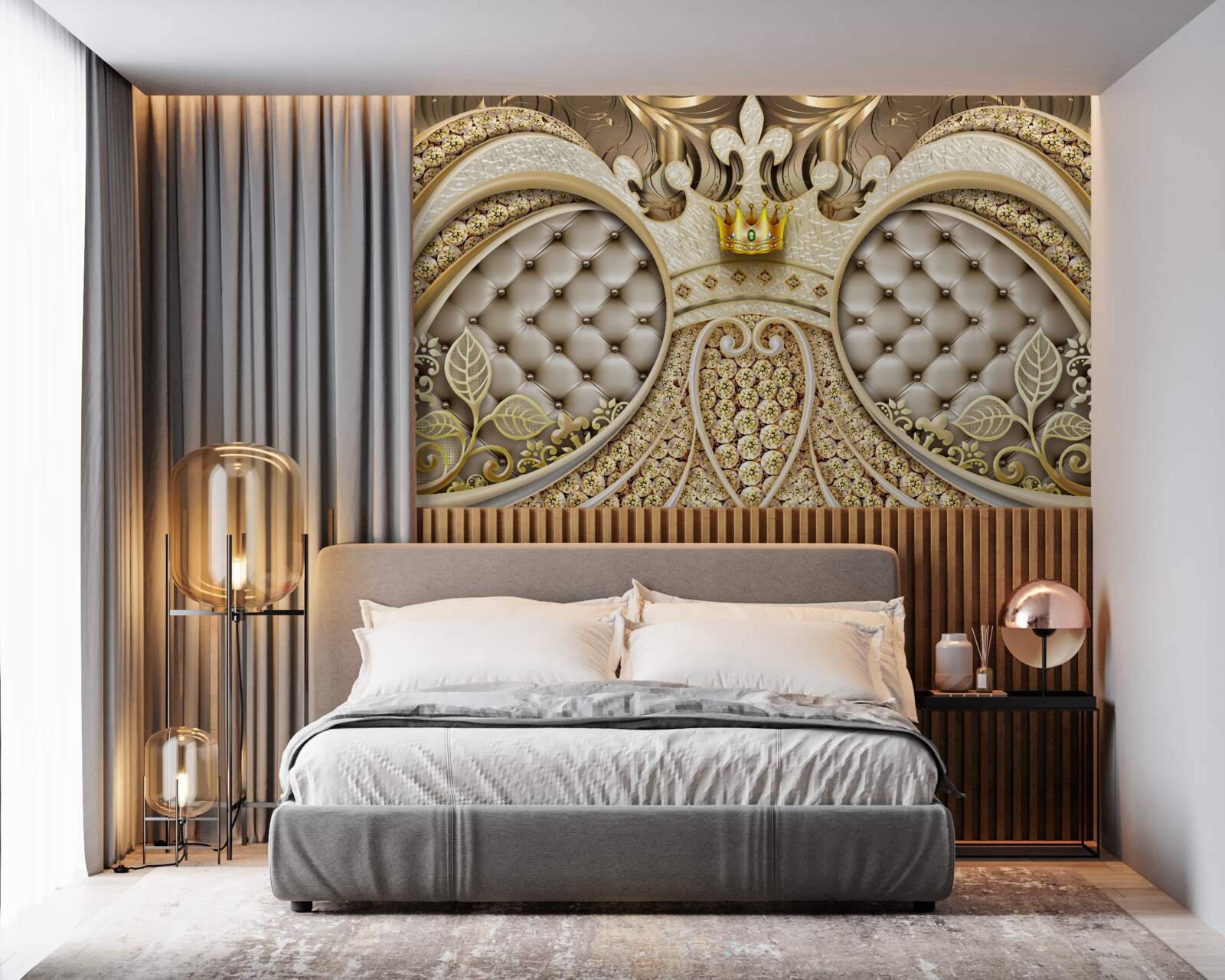 Fototapet ornamente din frunze de plante din aur