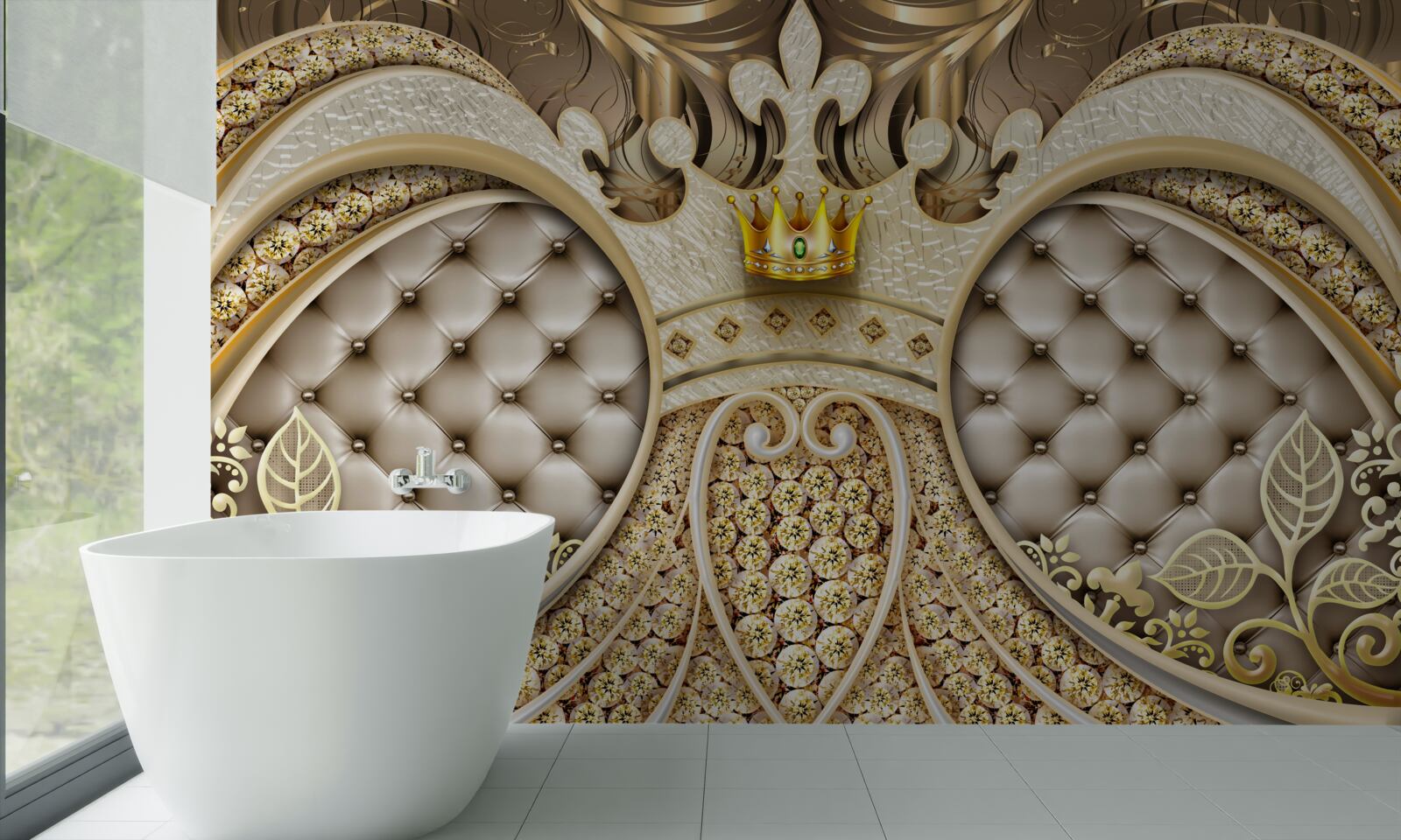 Fototapet ornamente din frunze de plante din aur