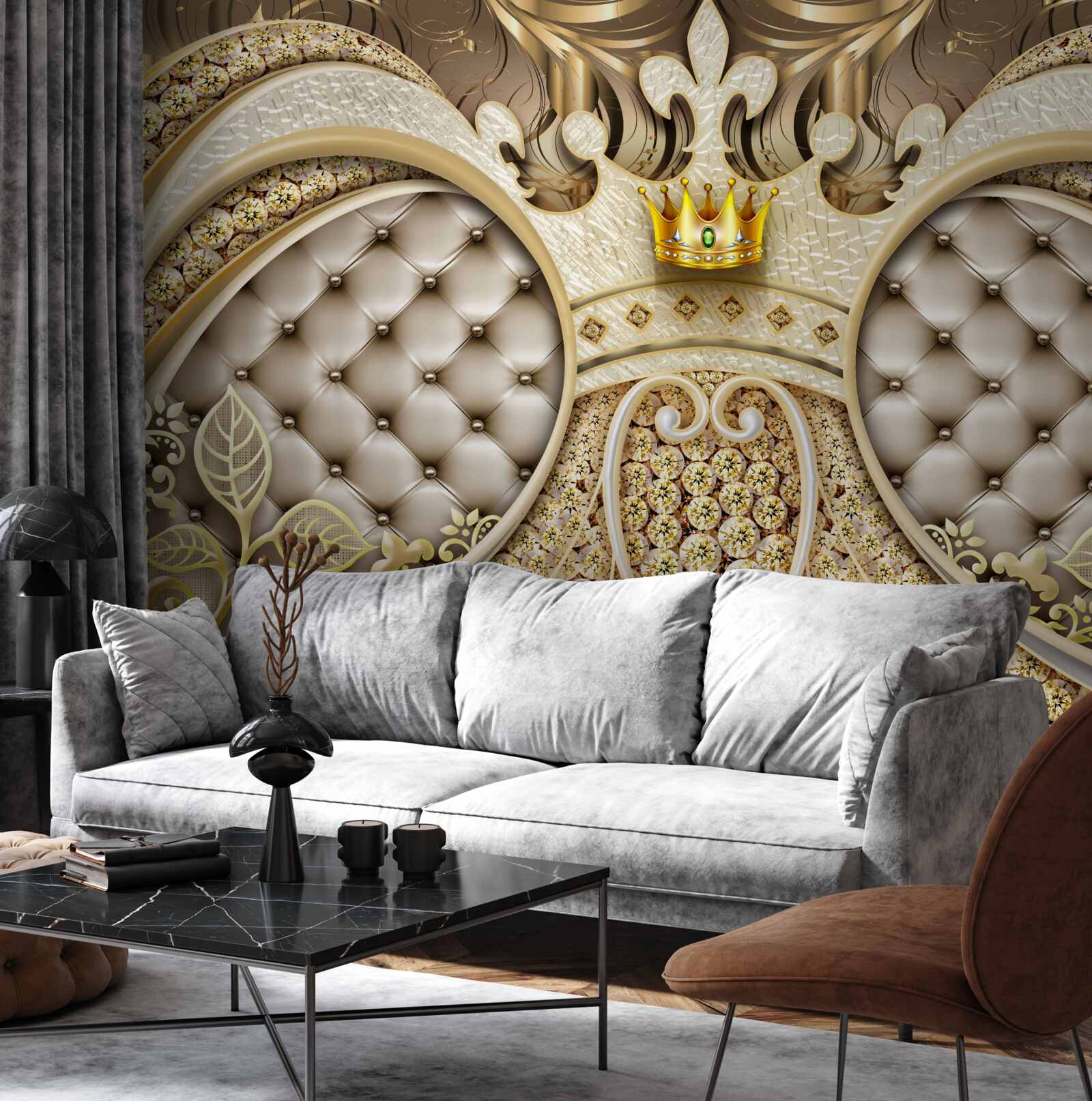 Fototapet ornamente din frunze de plante din aur