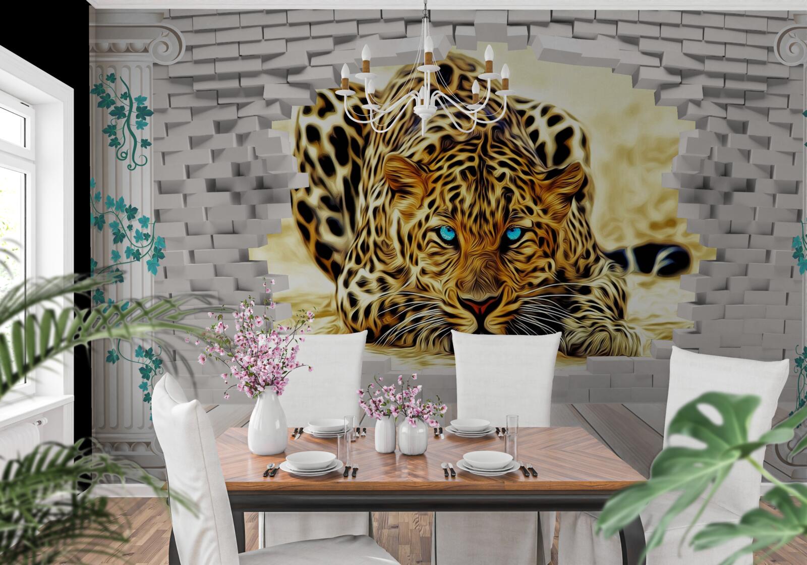 Fototapet o panteră amenințătoare distruge bariera