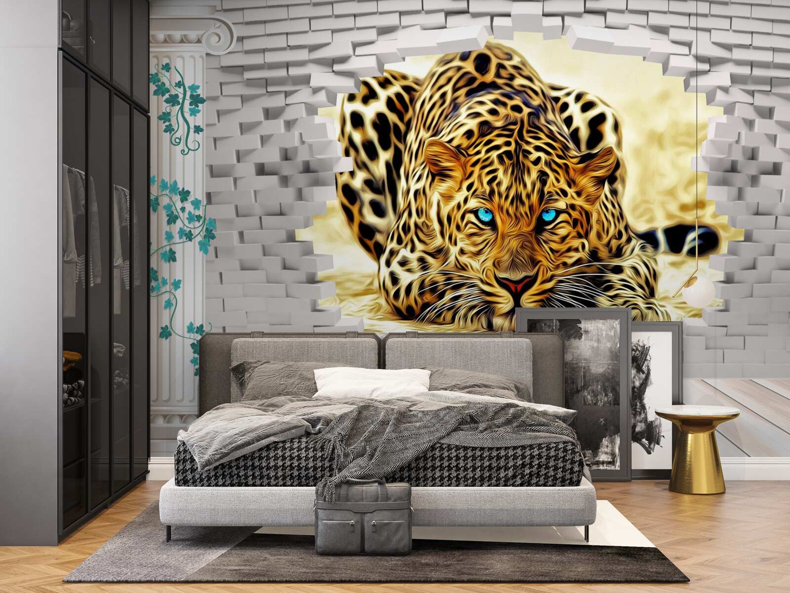 Fototapet o panteră amenințătoare distruge bariera