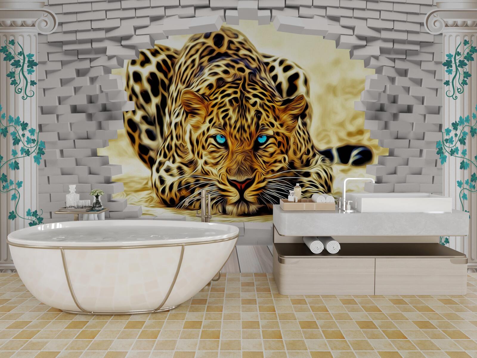 Fototapet o panteră amenințătoare distruge bariera