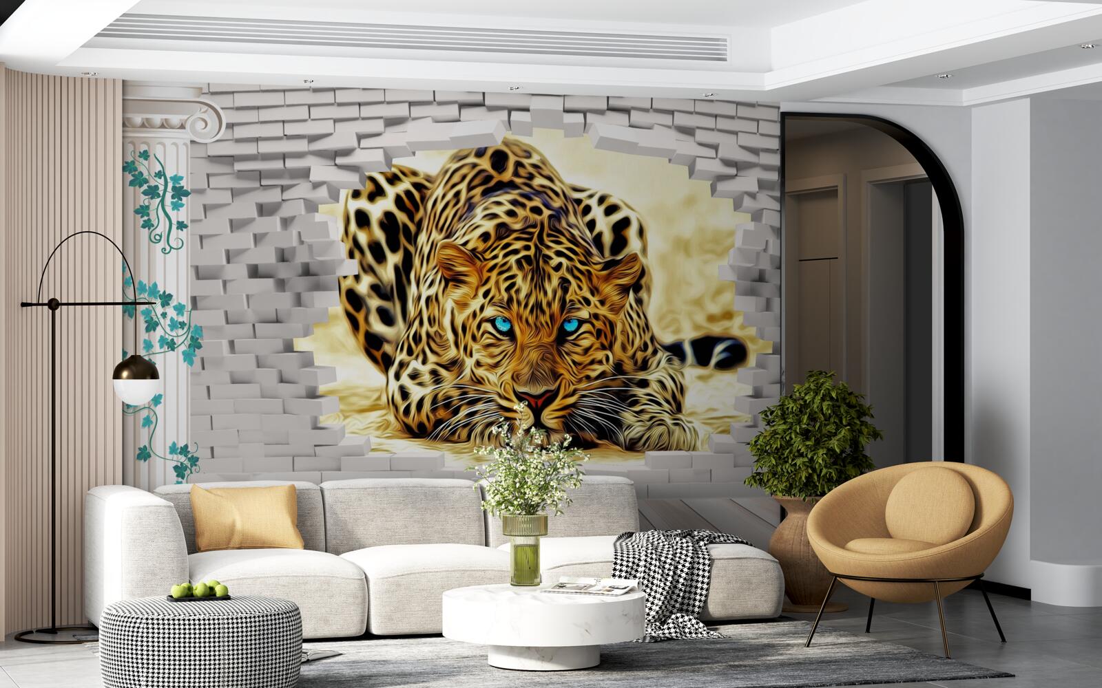 Fototapet o panteră amenințătoare distruge bariera