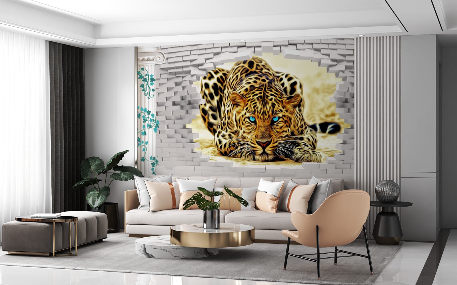 Fototapet o panteră amenințătoare distruge bariera