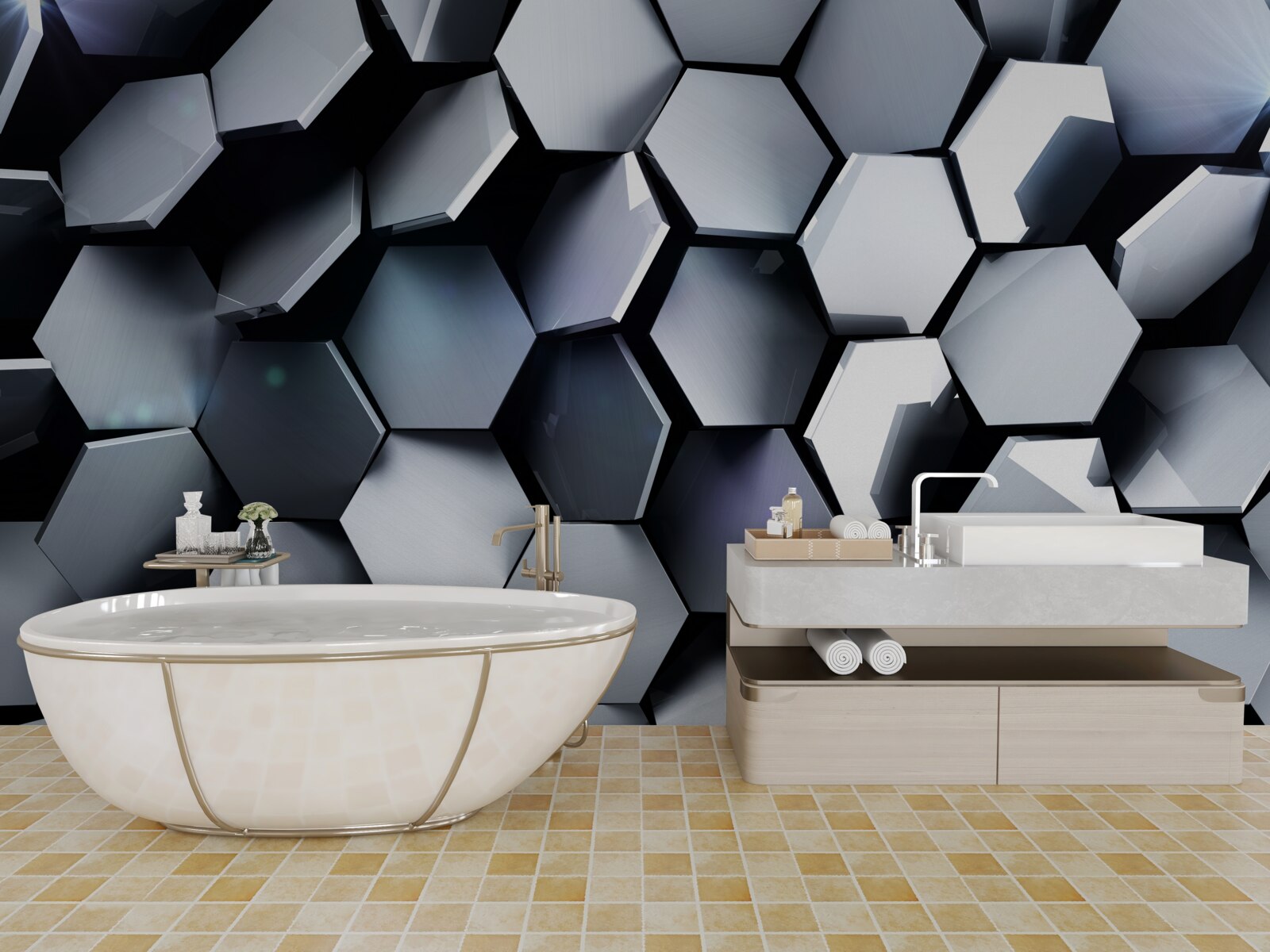 Fototapet pentagoni în 3d cu cartografiere