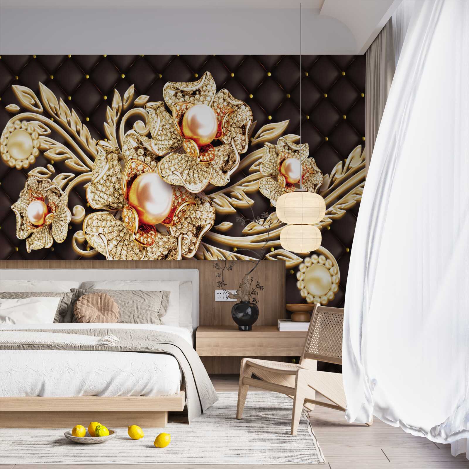 Fototapet flori de aur decorate cu pietre prețioase