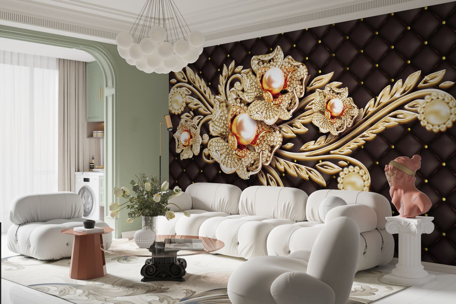 Fototapet flori de aur decorate cu pietre prețioase