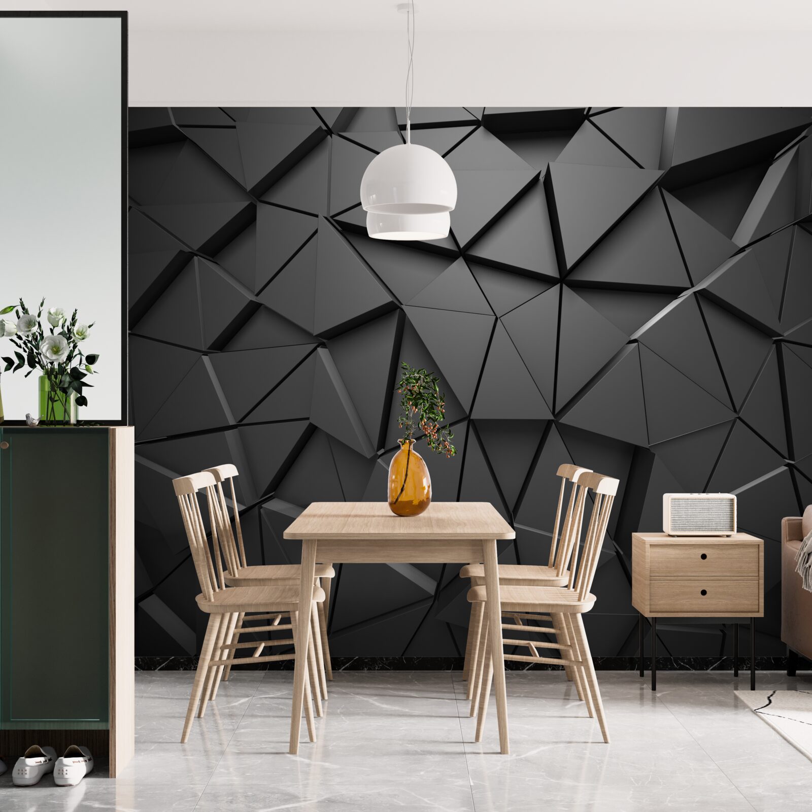 Fototapet elemente triunghiulare într-un model mozaicat închis la culoare