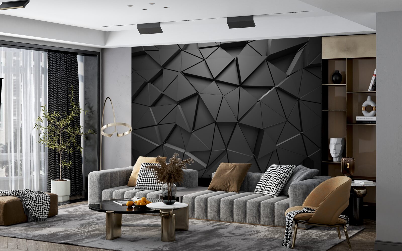 Fototapet elemente triunghiulare într-un model mozaicat închis la culoare