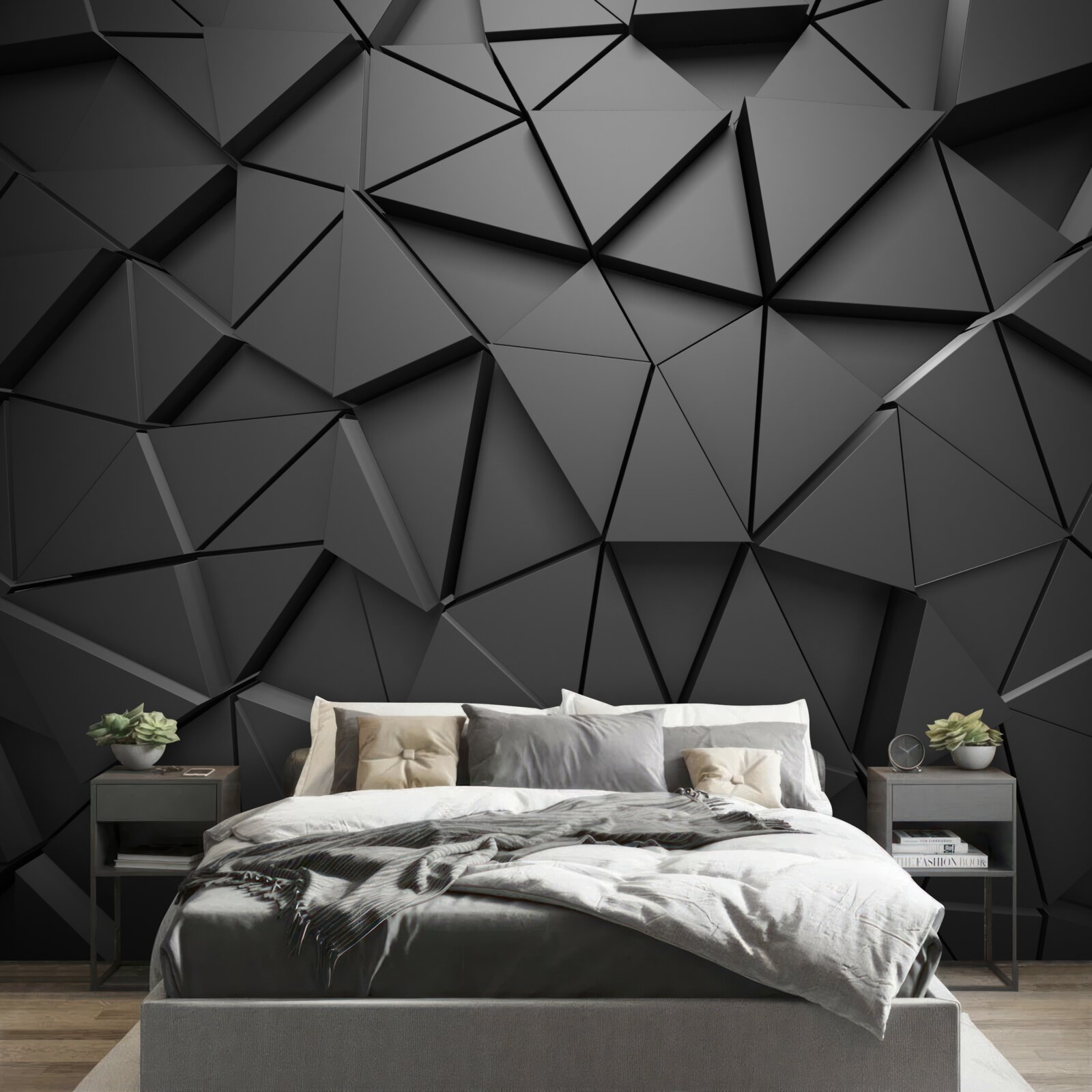 Fototapet elemente triunghiulare într-un model mozaicat închis la culoare