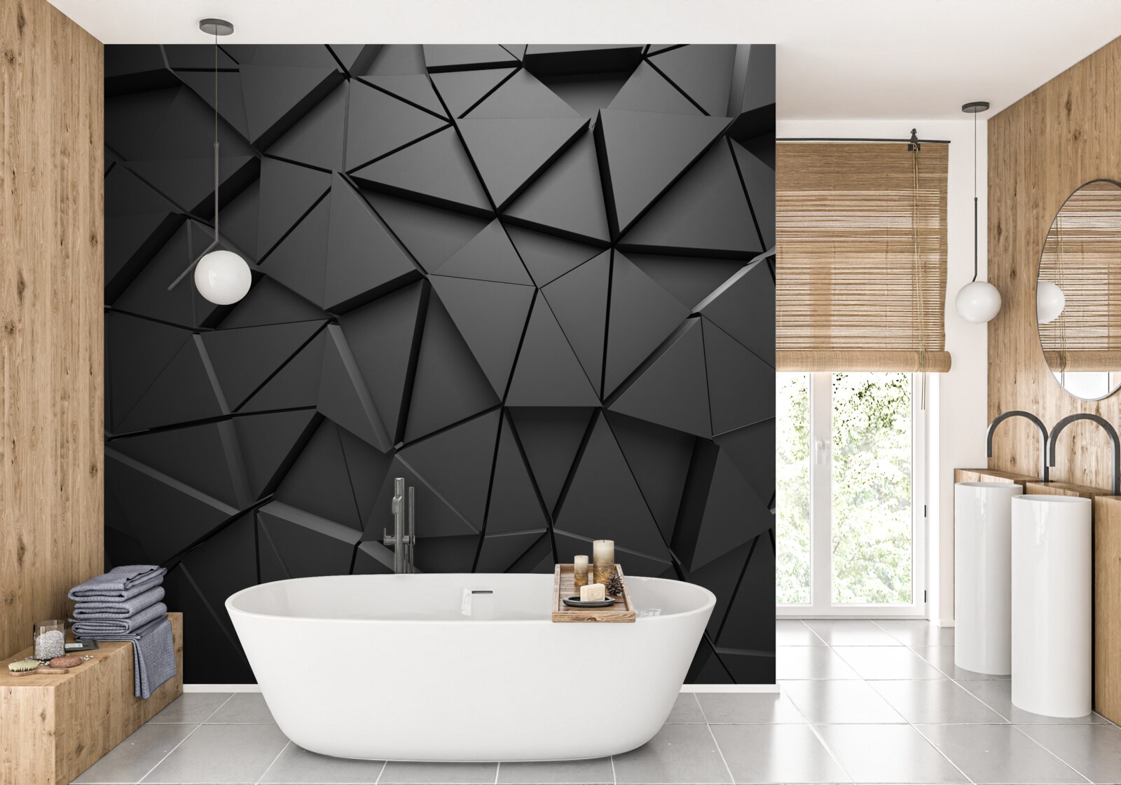 Fototapet elemente triunghiulare într-un model mozaicat închis la culoare