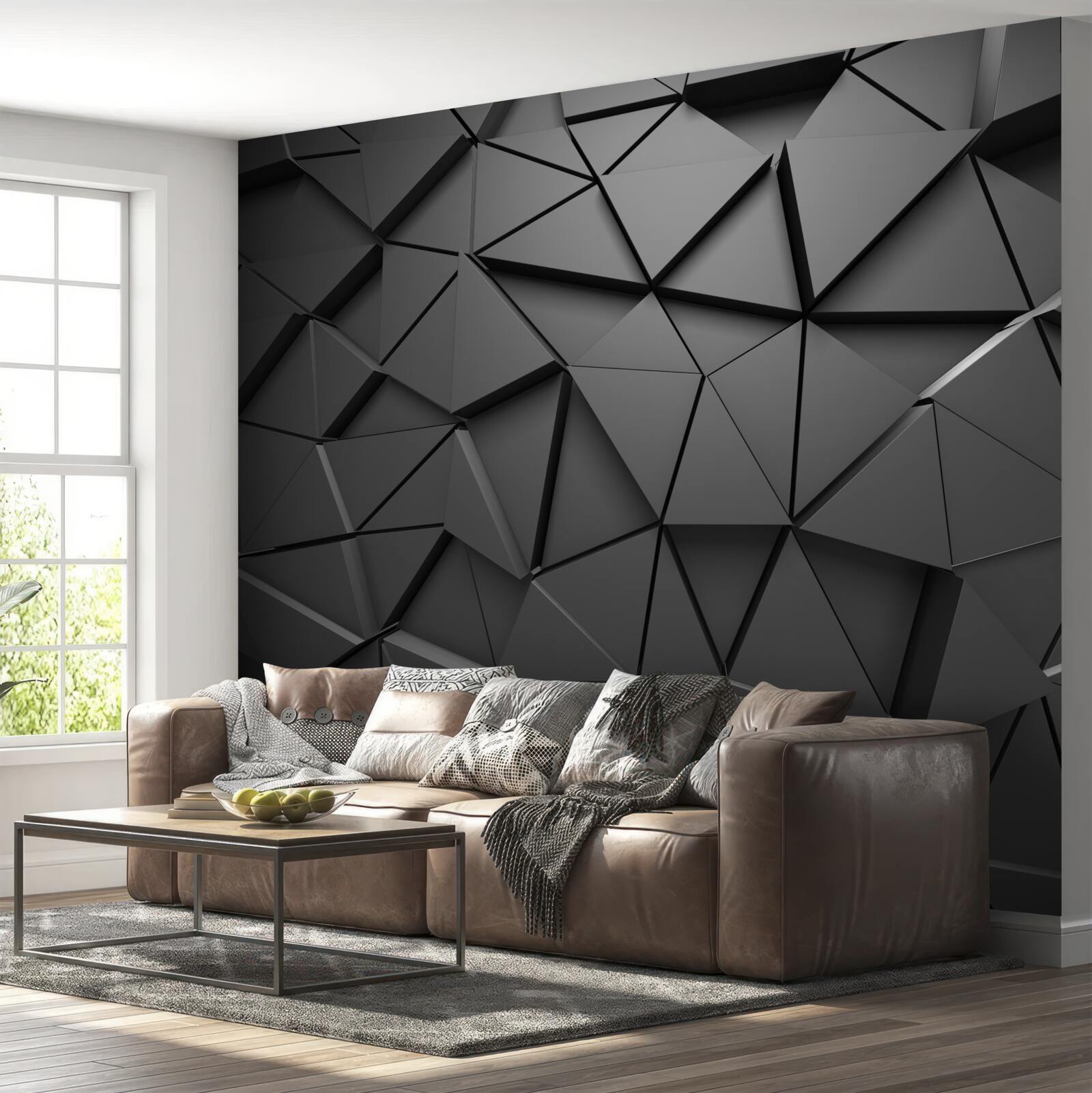 Fototapet elemente triunghiulare într-un model mozaicat închis la culoare