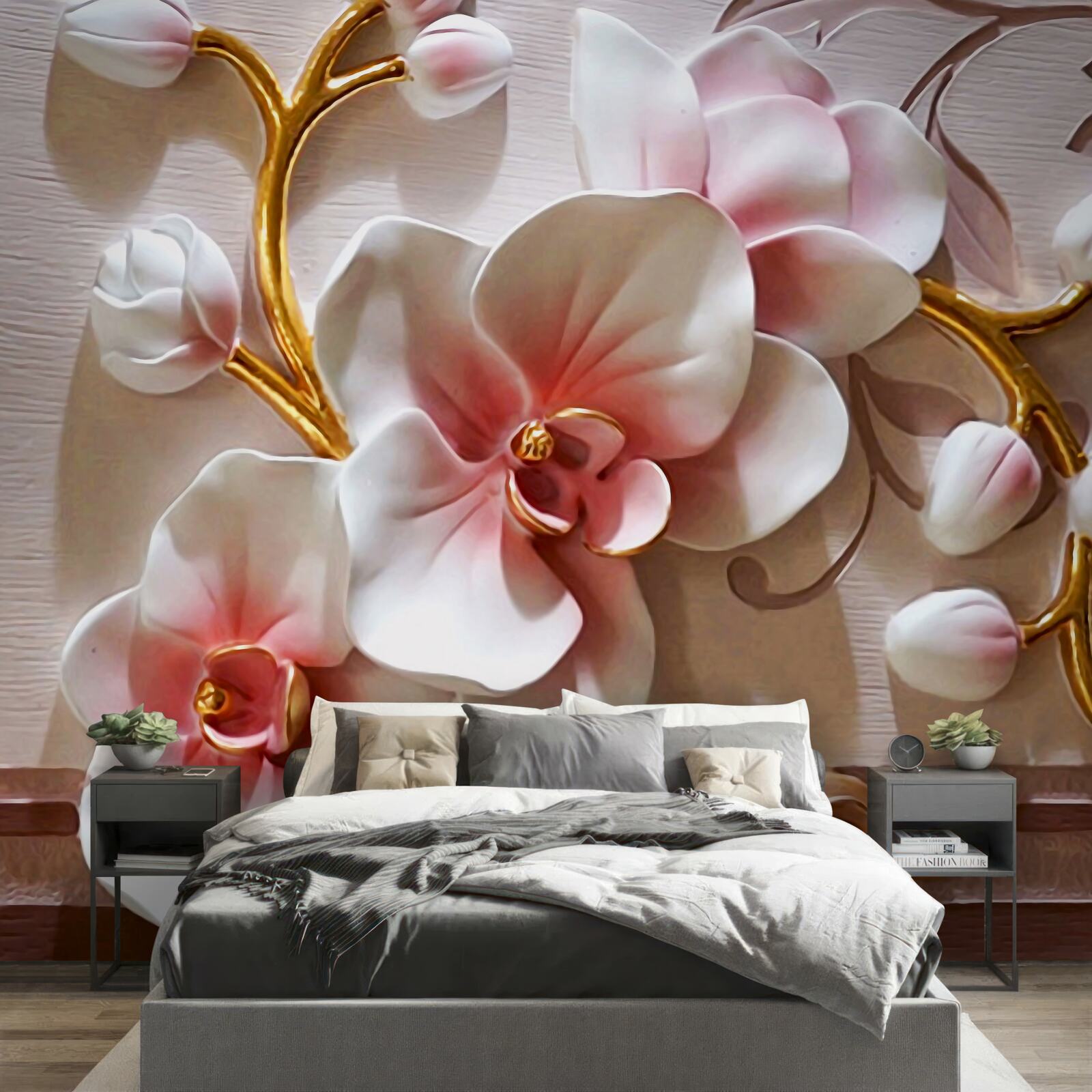 Fototapet orhidee maiestuoase înflorite și muguri nedeschiși