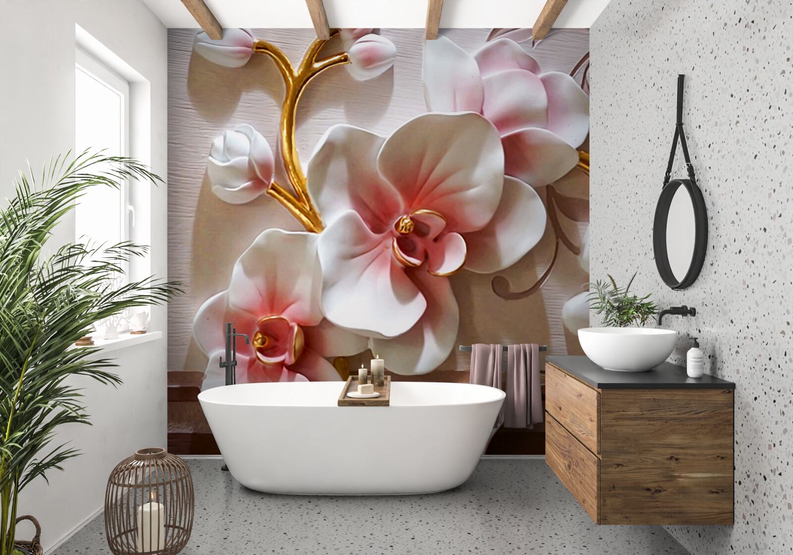 Fototapet orhidee maiestuoase înflorite și muguri nedeschiși