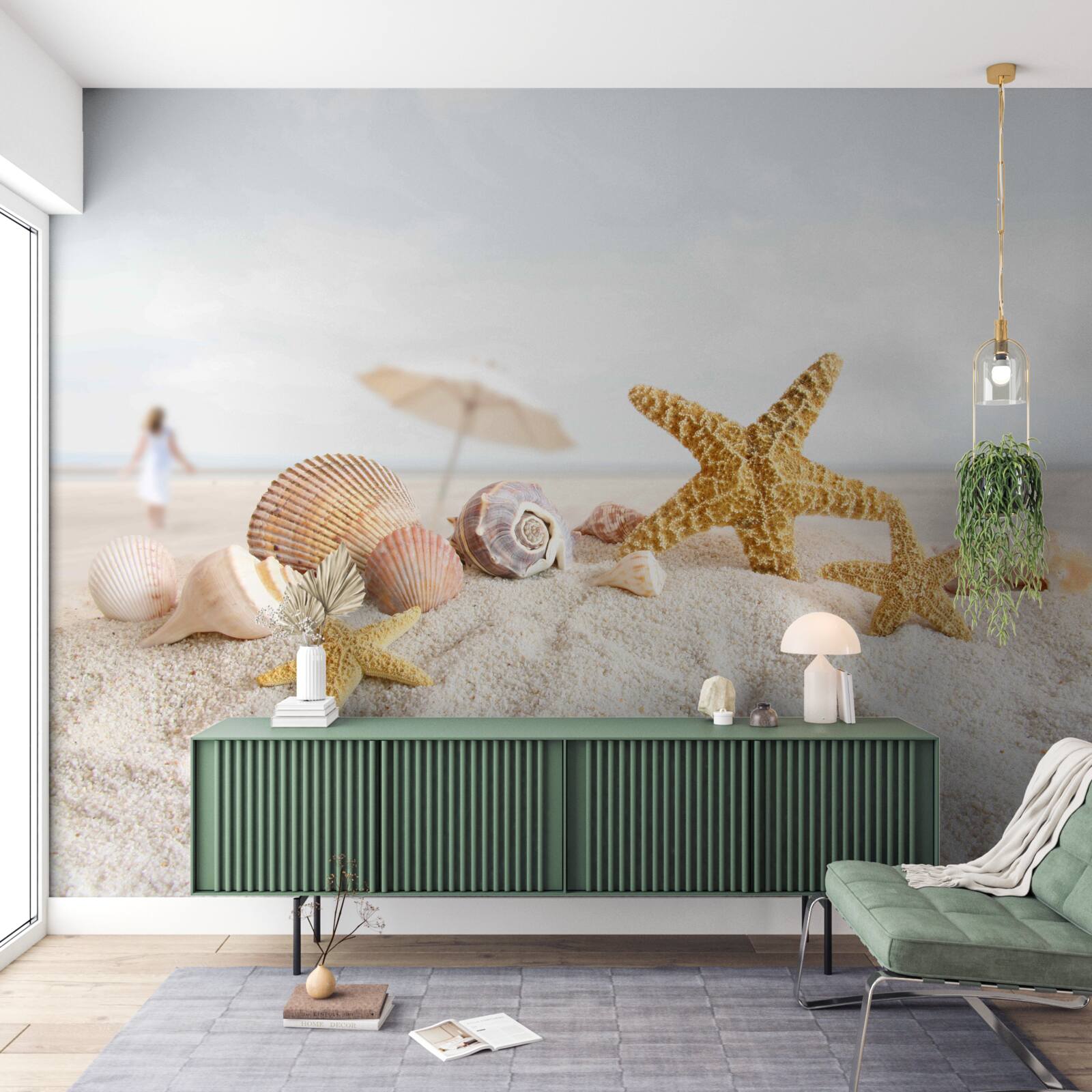 Fototapet stele de mare și scoici stau pe nisip