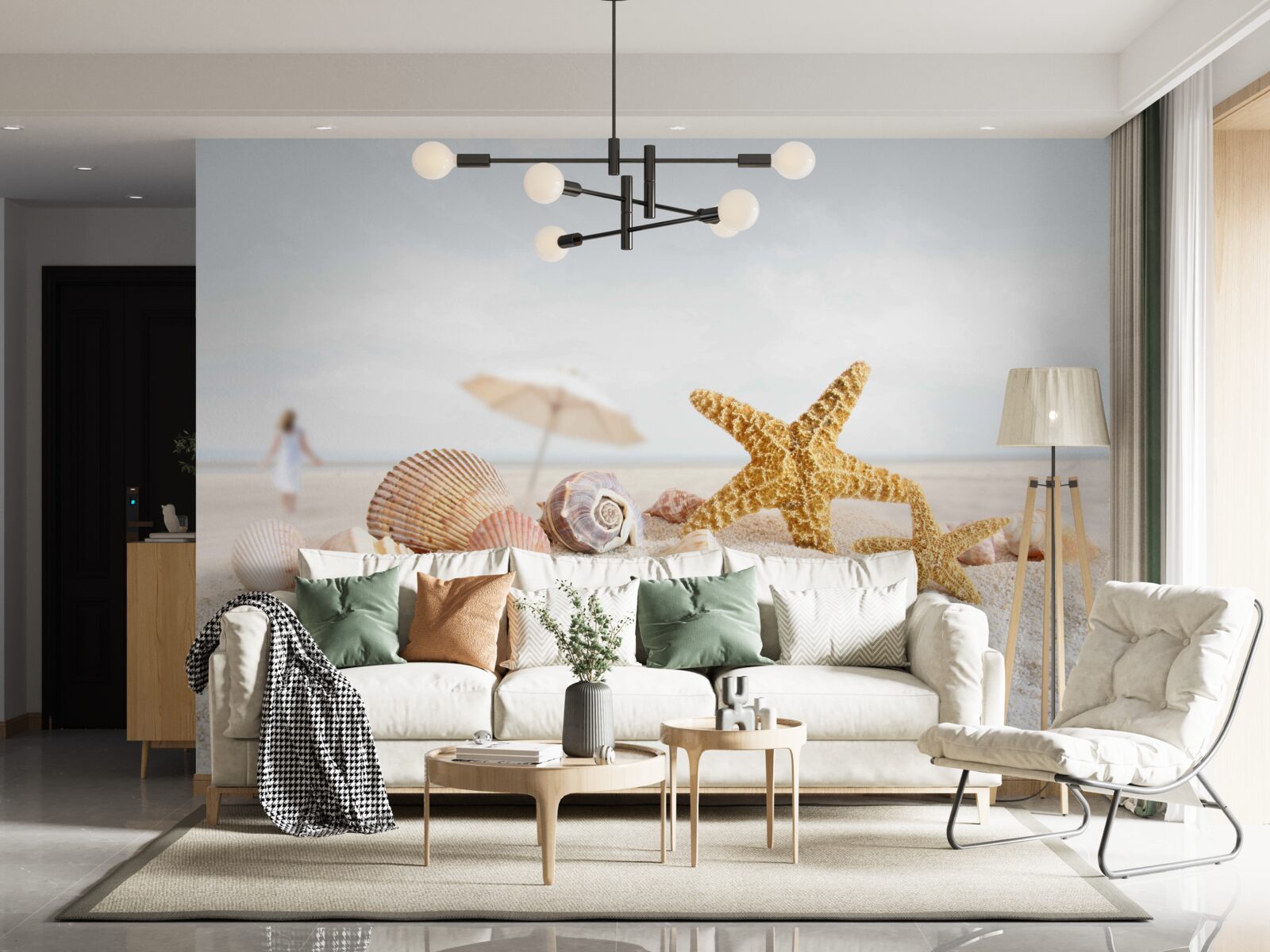 Fototapet stele de mare și scoici stau pe nisip