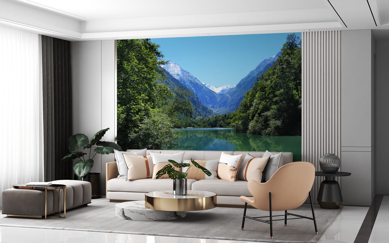 Fototapet un rezervor liniștit ascuns în pădurea deasă de pe versanții munților