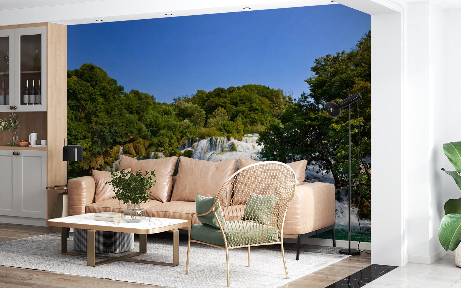 Fototapet priveliști ale căilor forestiere și ale cascadelor tunătoare