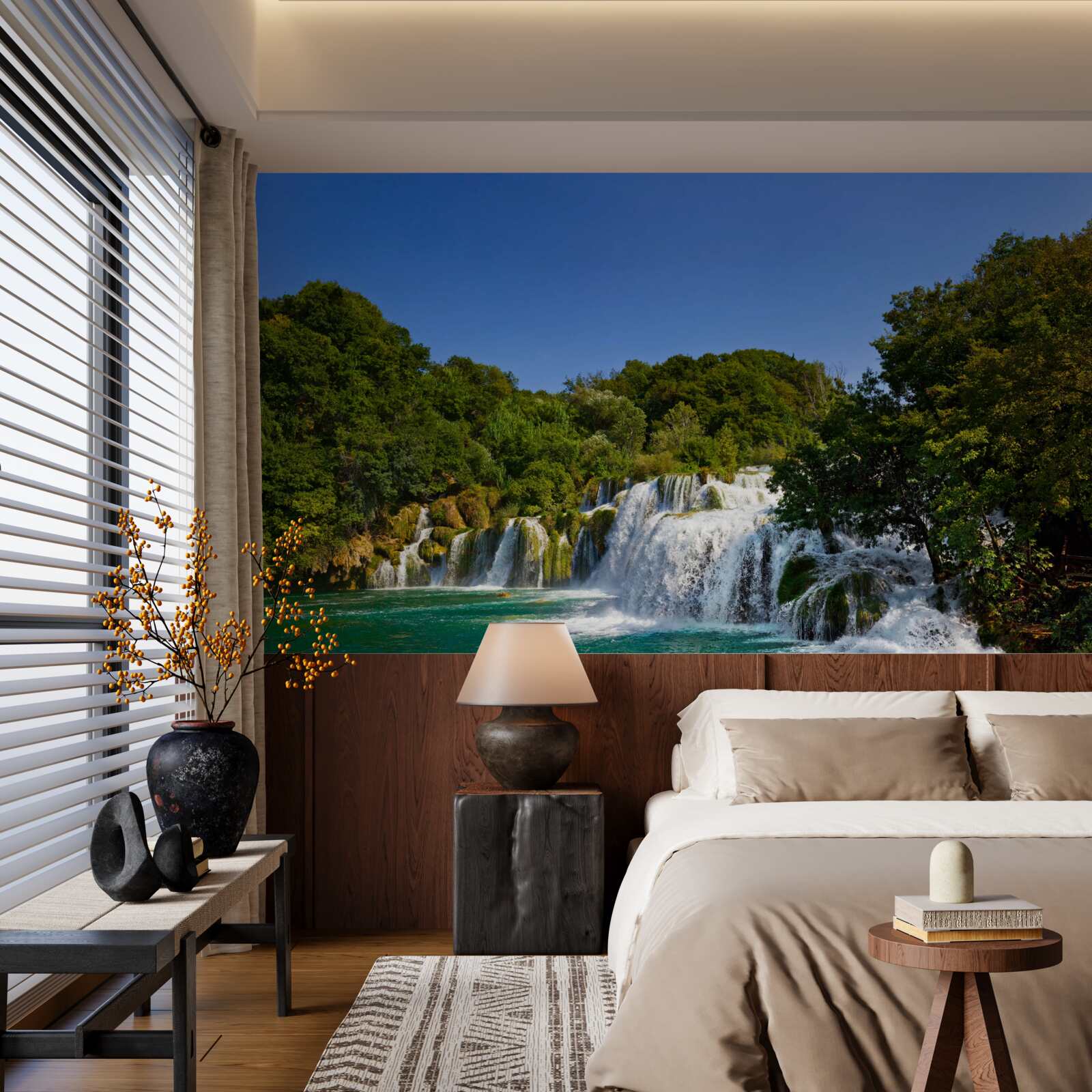 Fototapet priveliști ale căilor forestiere și ale cascadelor tunătoare