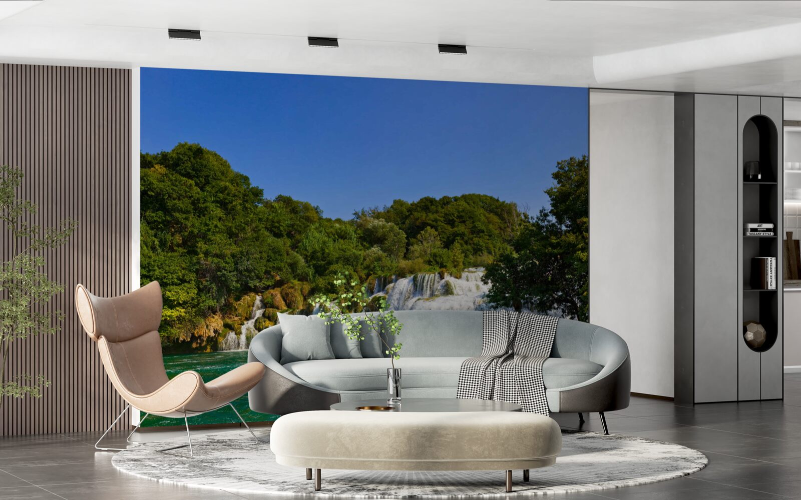 Fototapet priveliști ale căilor forestiere și ale cascadelor tunătoare