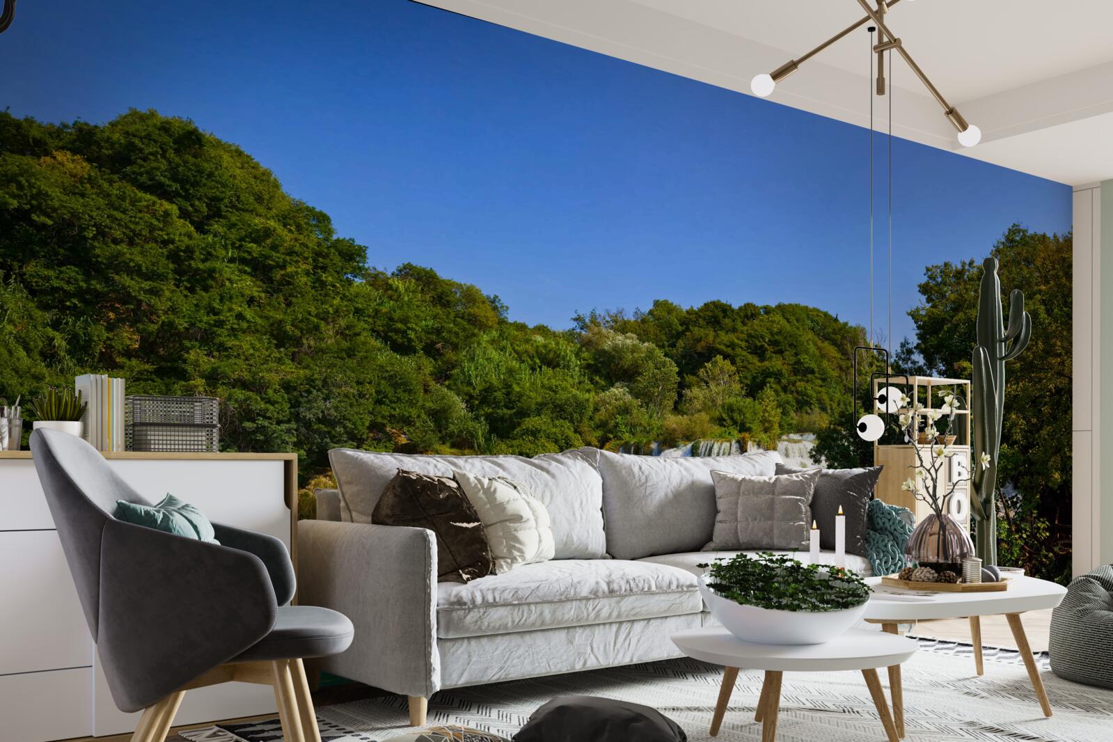 Fototapet priveliști ale căilor forestiere și ale cascadelor tunătoare