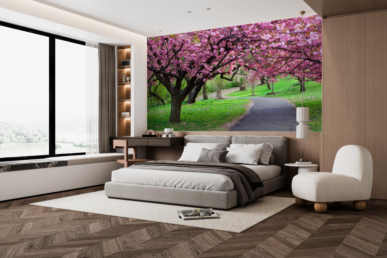 Fototapet un bulevard din parc presărat cu flori