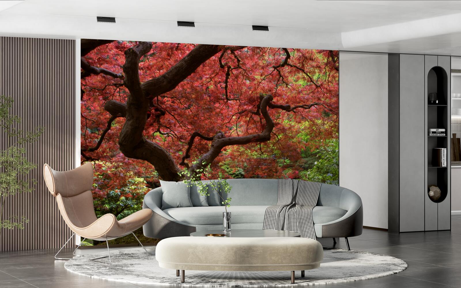 Fototapet arțar japonez lângă iaz în toamnă