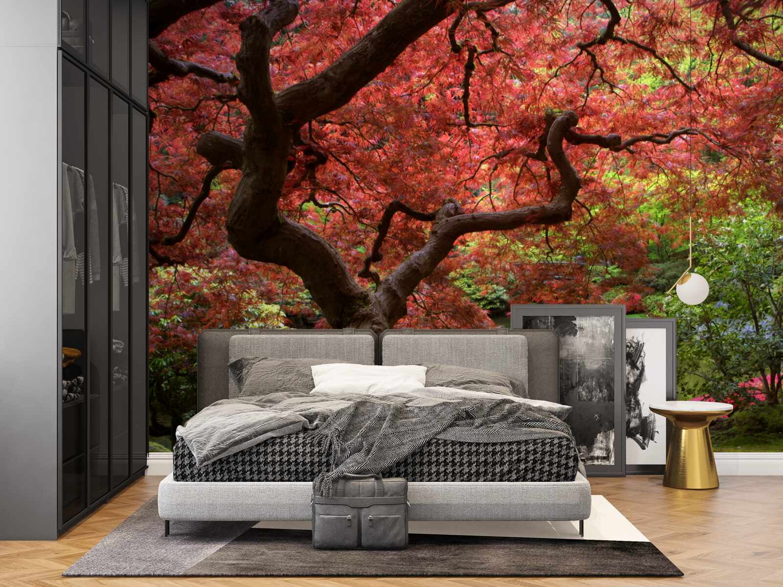 Fototapet arțar japonez lângă iaz în toamnă